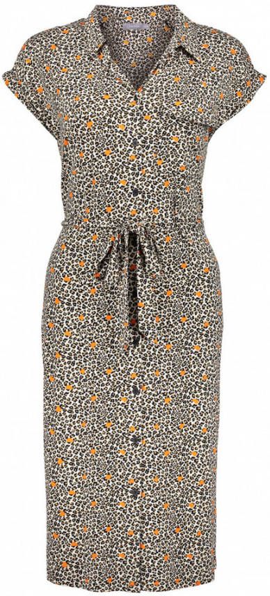 Geisha blousejurk met panterprint en ceintuur zand/oranje/zwart