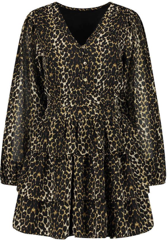 NIKKIE Victoria mini jurk met panterprint en volant