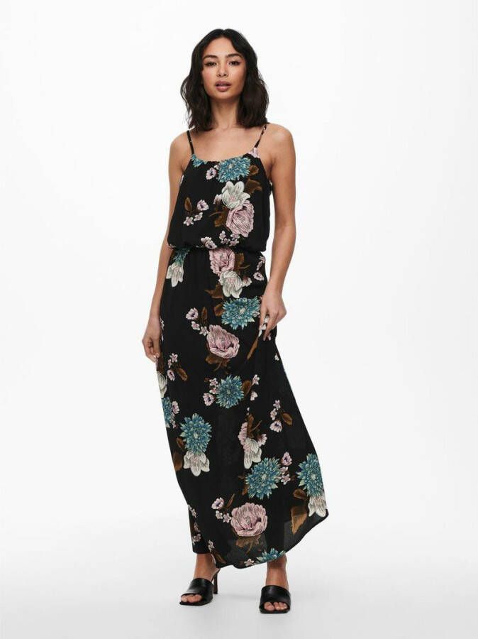 ONLY gebloemde maxi jurk ONLWINNER zwart/groen/roze/bruin