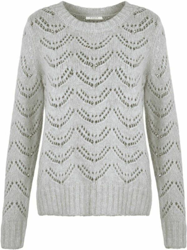 Pieces Pcbibi LS Knit Noos , Grijs, Dames