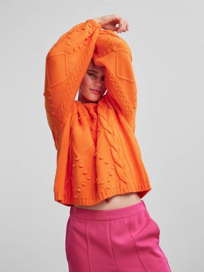 PIECES gebreide kabeltrui PCDONSI met textuur oranje