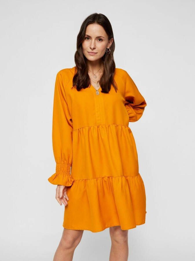 Pieces Gesmokte jurk v hals