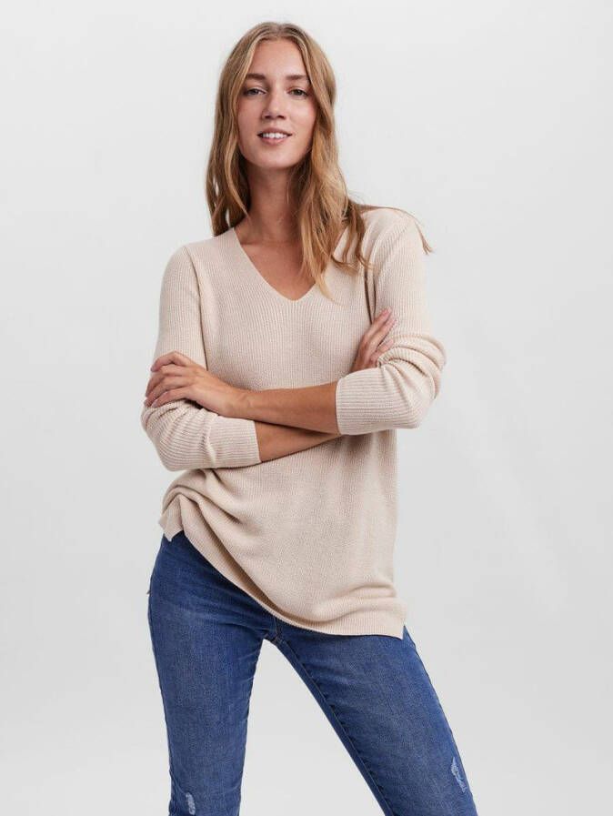 VERO MODA fijngebreide trui VMNEWLEXSUN beige