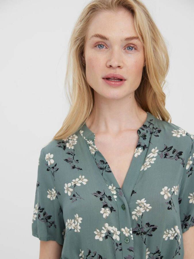 VERO MODA jurk VMVICA met all over print en ceintuur groen/wit