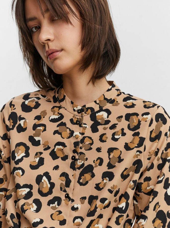VERO MODA blousejurk VMISA met all over print en ceintuur lichtbruin/zwart