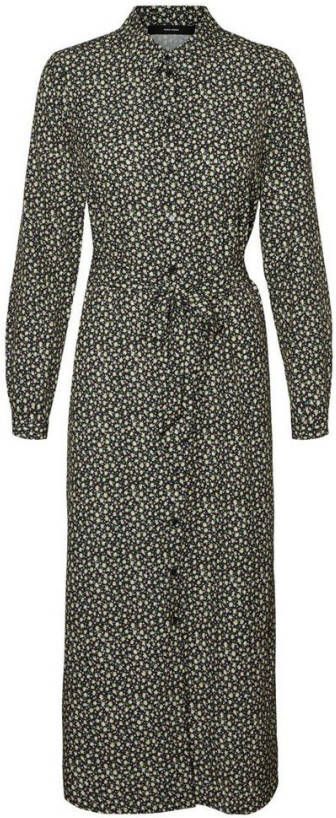 VERO MODA gebloemde maxi blousejurk VMSADIE zwart/ecru
