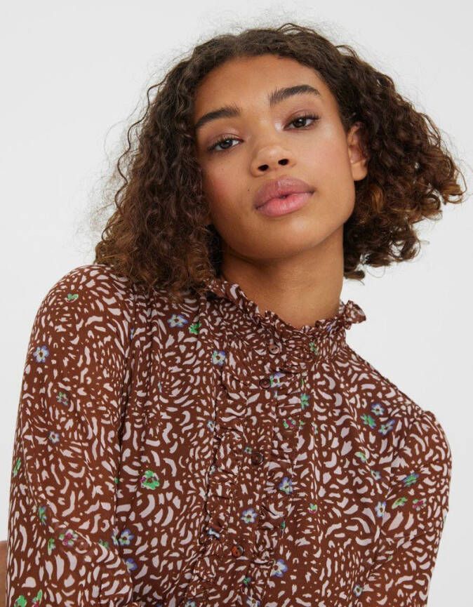 Vero Moda Midi jurk hoge hals met ruches versierde