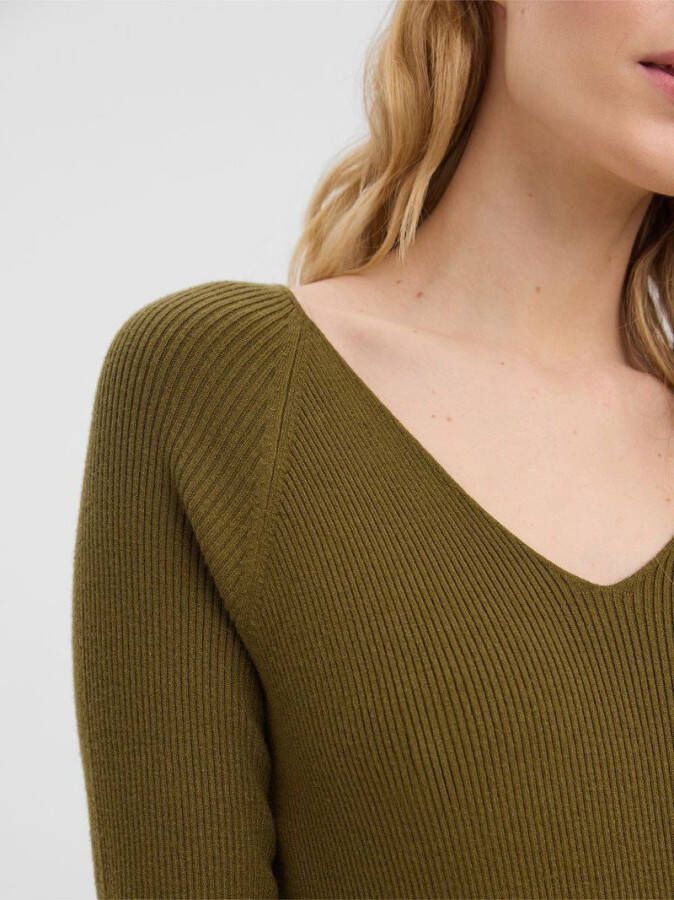VERO MODA ribgebreide jurk VMGOLD met ceintuur groen