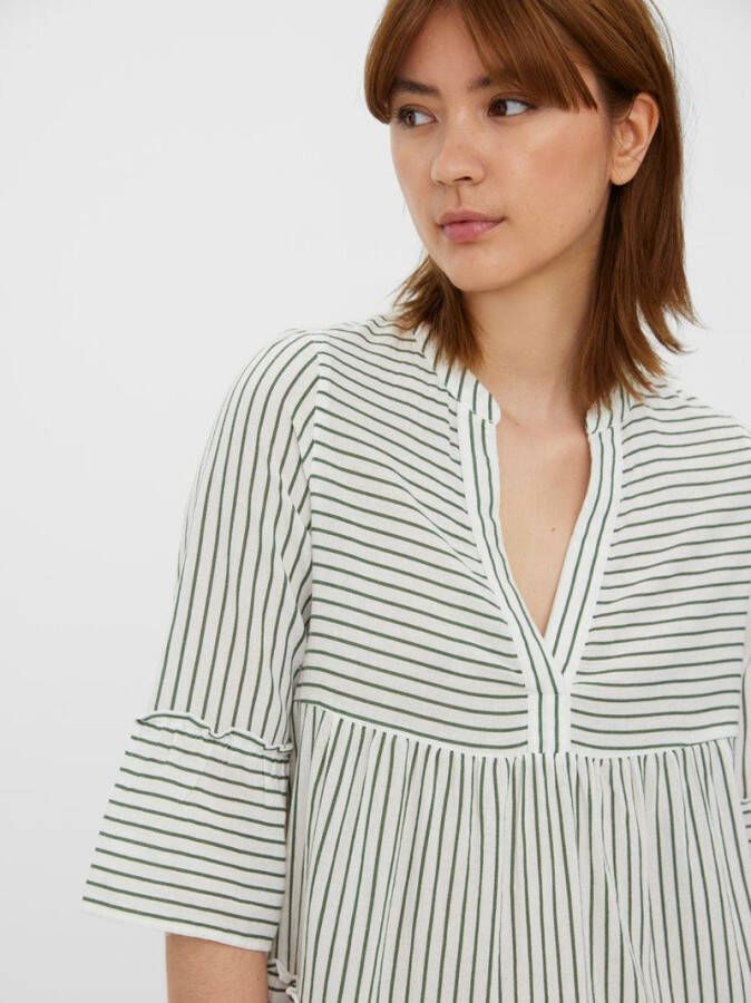 VERO MODA gestreepte jurk van biologisch katoen ecru/kaki
