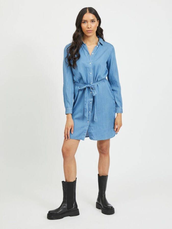 VILA spijkerjurk met ceintuur VIBISTA dark blue denim