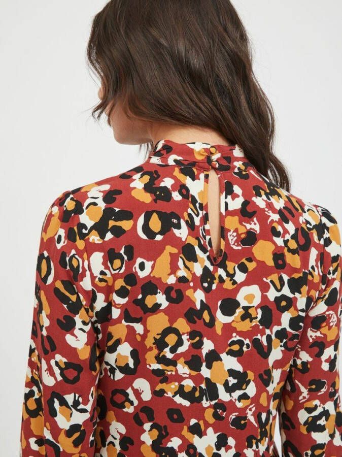 VILA A lijn jurk NA met all over print en plooien roodbruin/bruin/zwart/ecru