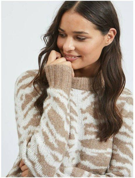 VILA gebreide trui VIELLIE met zebraprint beige