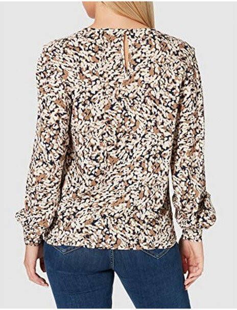 VILA top VIELODIE met all over print donkerblauw/ecru/beige