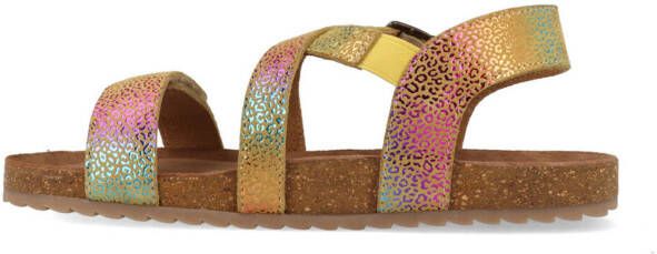 Vingino Melia leren sandalen met panterprint geel/multi