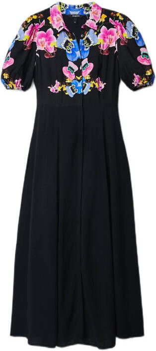 Desigual gebloemde semi transparante maxi blousejurk zwart