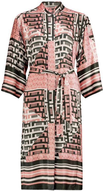 Expresso jurk met all over print en ceintuur lichtroze/zwart/wit