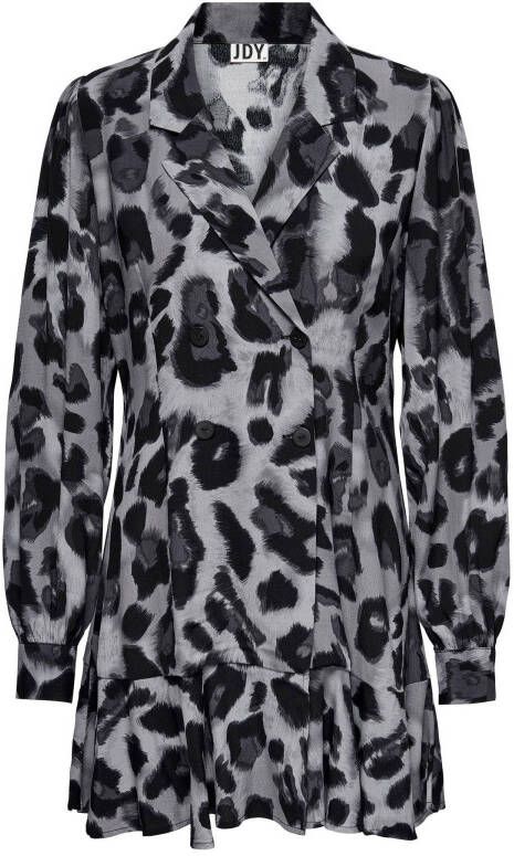 JDY double breasted blazerjurk COHEN met panterprint en volant grijs/zwart