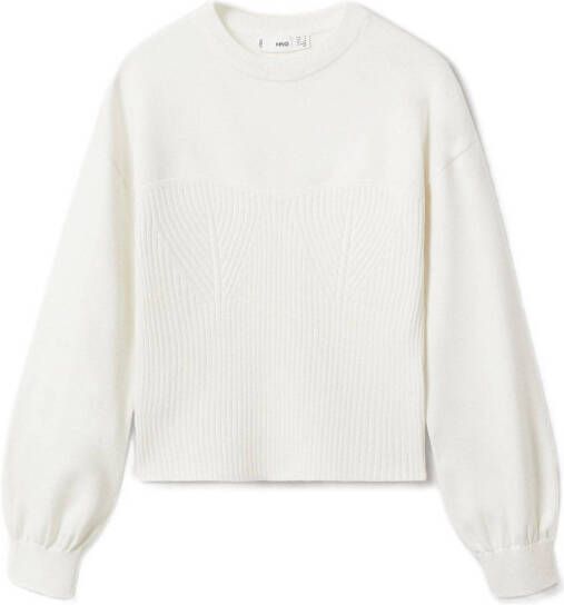 Mango Gabriel fijngebreide trui met pofmouw en ribstructuur