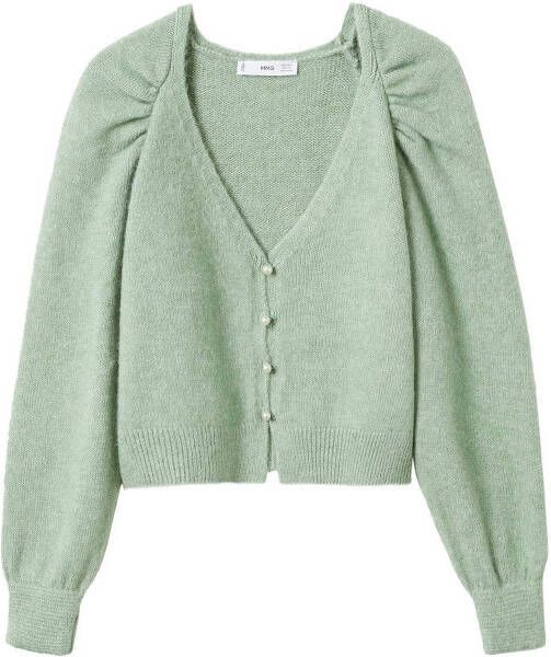 Mango Sintra fijngebreid cropped vest met pofmouw