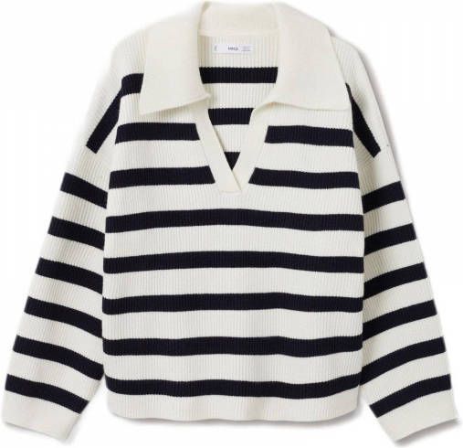 Mango gestreepte gebreide trui wit/donkerblauw