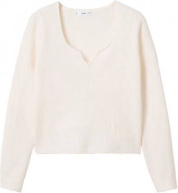Mango Rain cropped fijngebreide trui met V hals