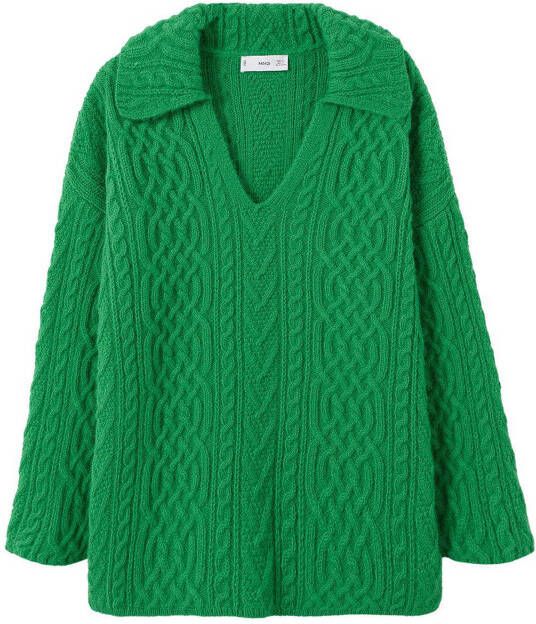 Mango Bolat kabelgebreide trui met V hals