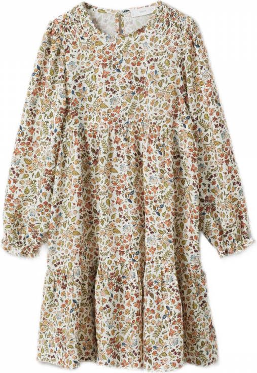 Mango Kids A lijn jurk met all over print en volant gebroken wit/multicolor