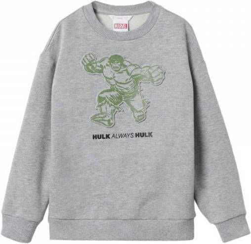 Mango Kids Marvel sweater Hulk met printopdruk middengrijs