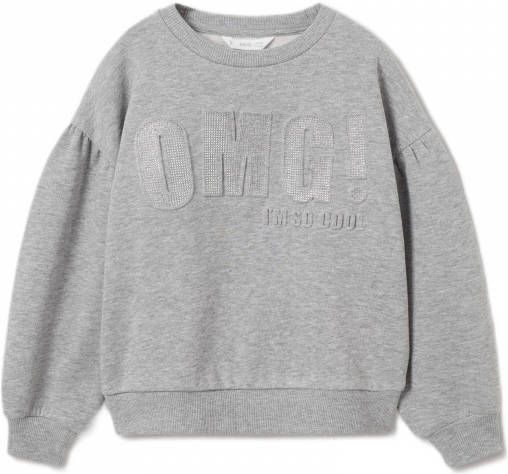 Mango Kids sweater met tekst middengrijs