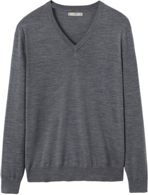 Mango Man gemêleerde fijngebreide pullover van merinowol grijs
