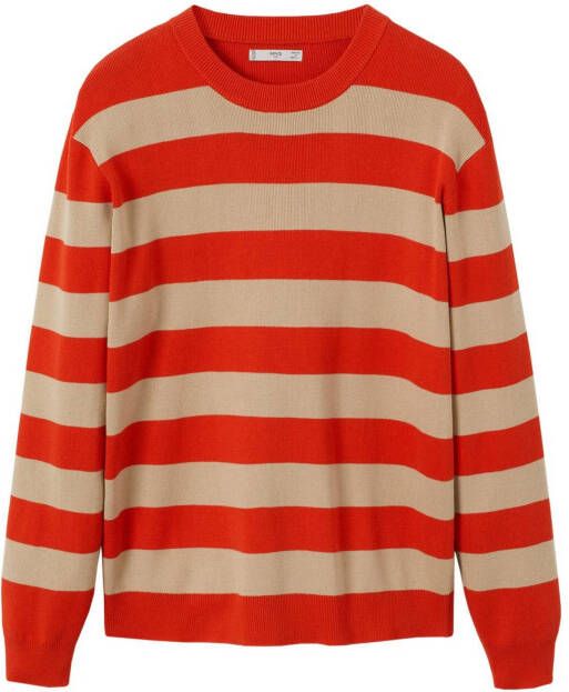 Mango Man gestreepte fijngebreide trui helderrood