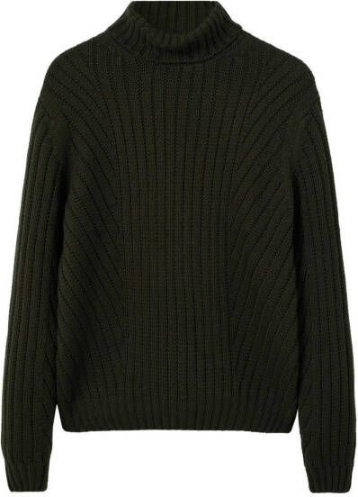 Mango Valles ribgebreide coltrui in wolblend