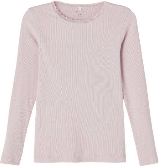 NAME IT KIDS ribgebreide longsleeve NKFKAB met biologisch katoen roze