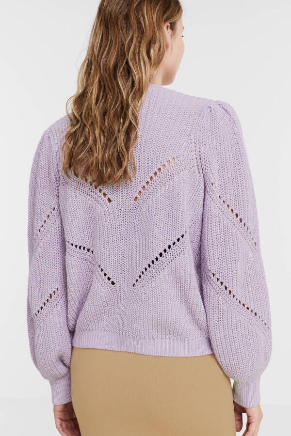 OBJECT gebreid vest OBJLANA met biologisch katoen lila