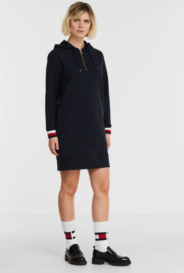 Tommy Hilfiger Jerseyjurk REG INTERLOCK HOODIE SHORT DRESS met logo monogram aan de mouwen