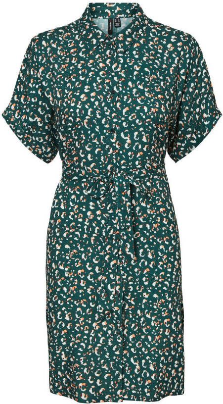 VERO MODA blousejurk VMZANDRA met all over print en ceintuur groen