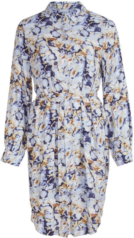 VILA blousejurk VIELODIE met all over print en ceintuur blauw