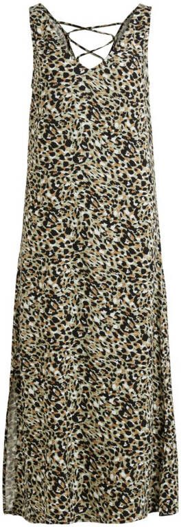 VILA maxi A lijn jurk VIVISH met all over print lichtgroen/bruin/zwart