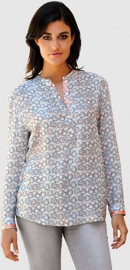 alba moda Blouse met grafische print rondom Wit/Apricot/Grijs