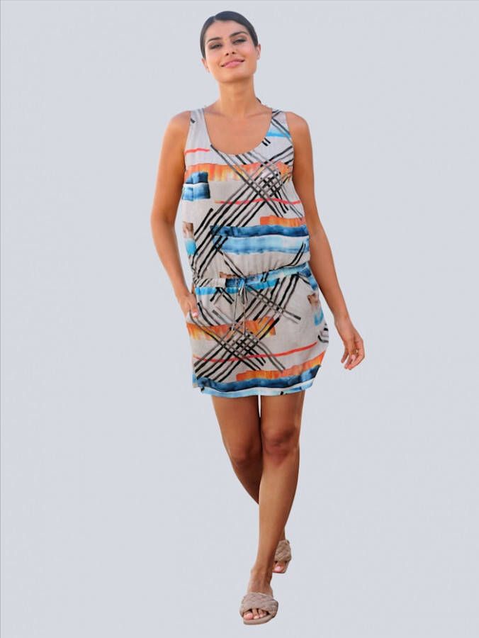 alba moda Jurk met tunnelkoord in de taille Blauw/Oranje/Ecru/Grijs