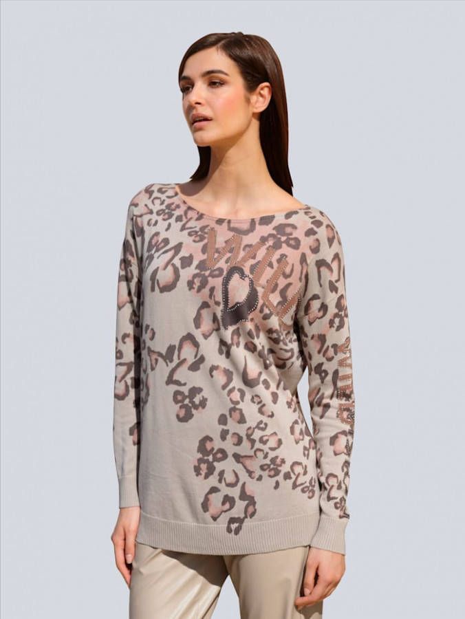 alba moda Trui met animalprint Crème/Roze/Zwart