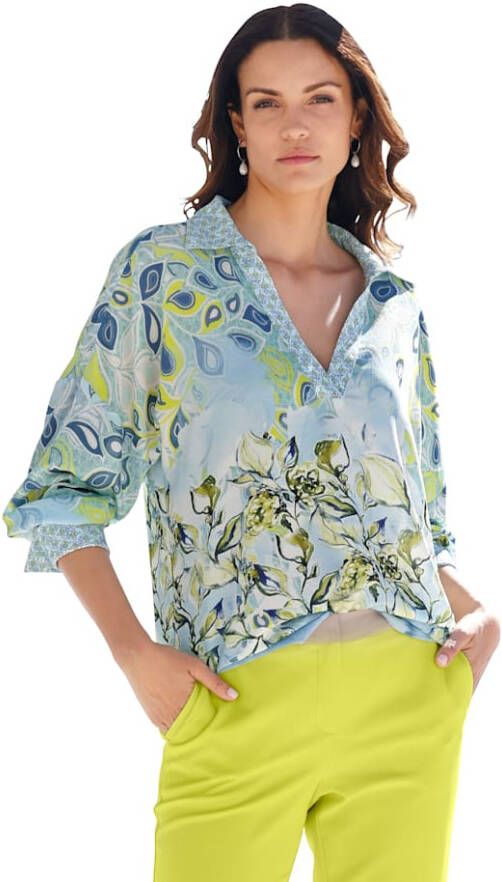 AMY VERMONT Blouse met een modieus bloemendessin Turquoise/Geel