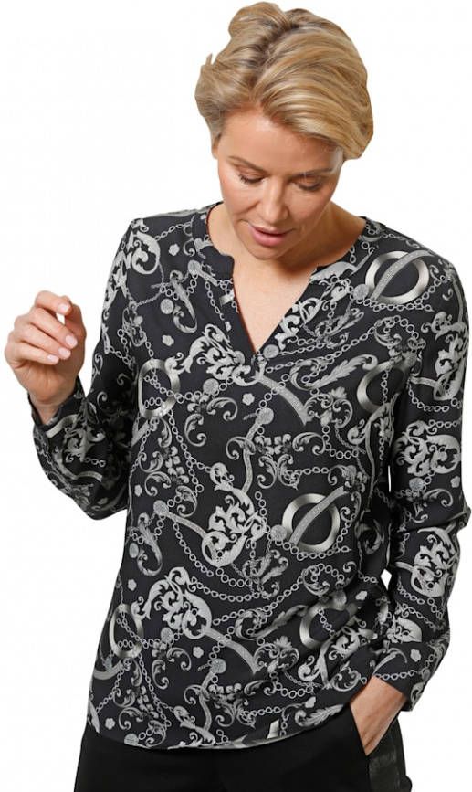 MONA Blouse van zuivere viscose Zwart/Grijs