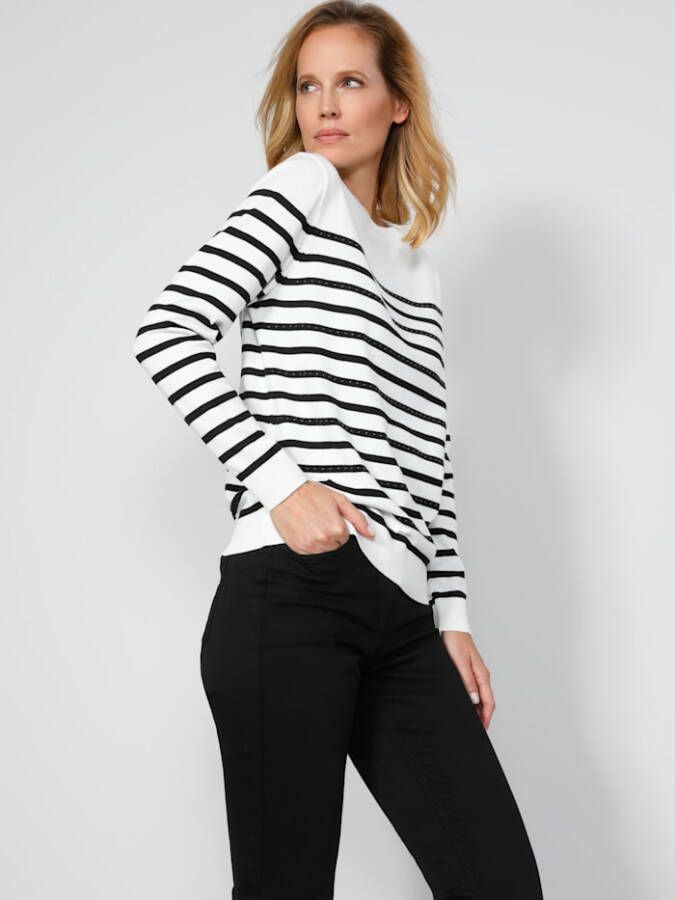 MONA Trui met streepdessin Ecru/Zwart